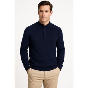 Peter Millar Crown Crafted Merino Wool Rib Mock Neck Magnetic Placket Sweater M